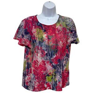 Women's Petite Large Short Sleeve Pullover Top Rhinestones Design-Breckenridge